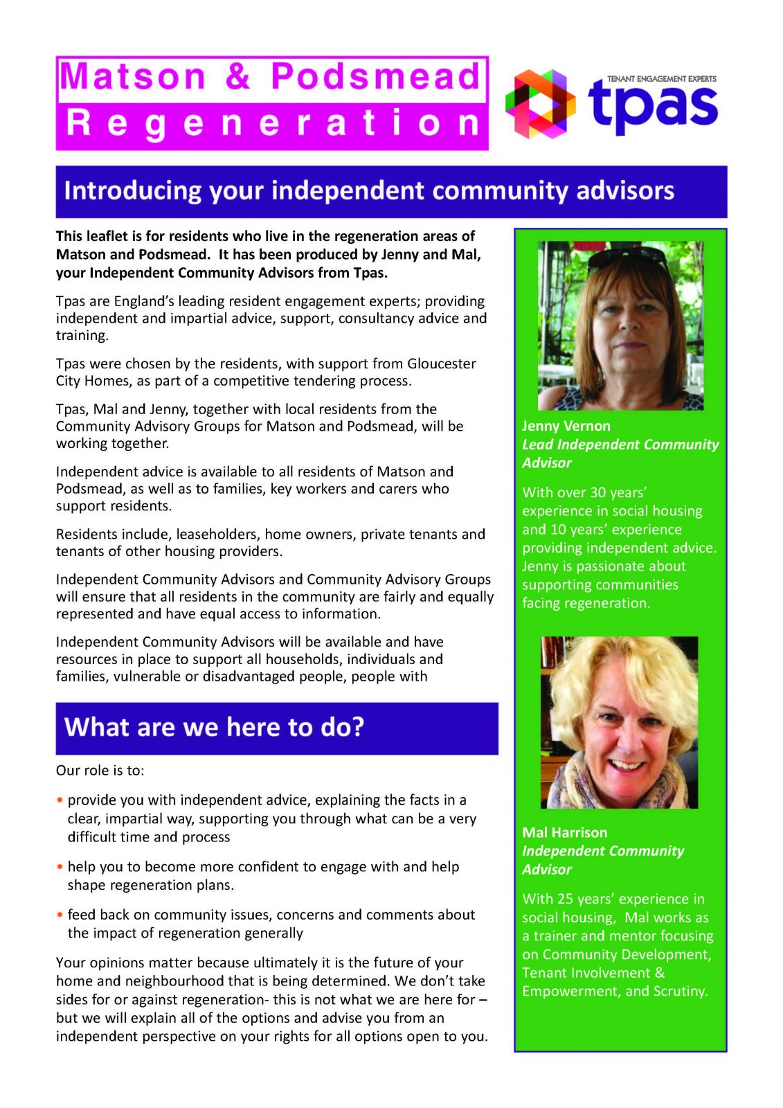 Front cover image of TPAS Matson and Podsmead regeneration newsletter