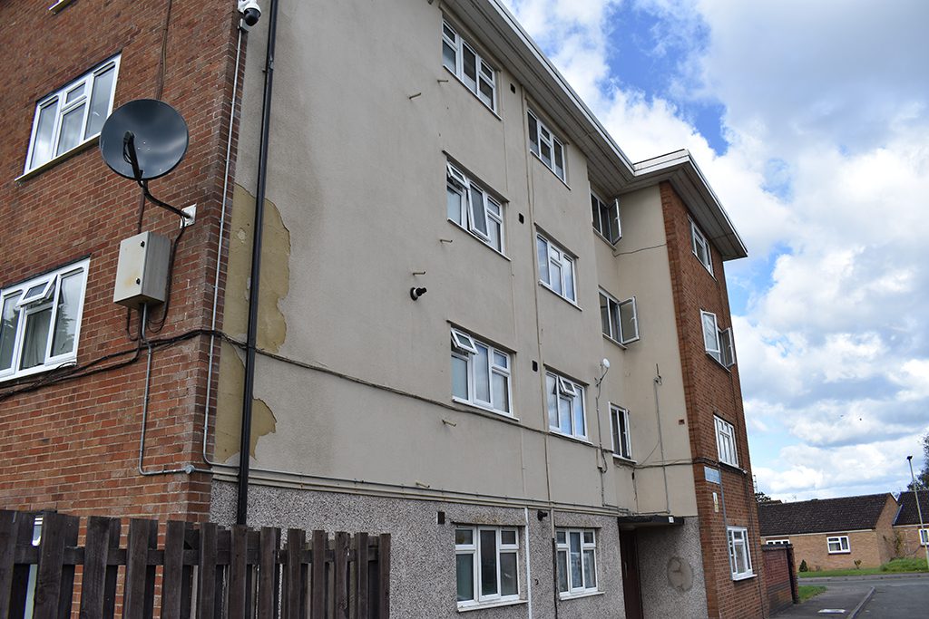 View of block of flats in Podsmead, Gloucester