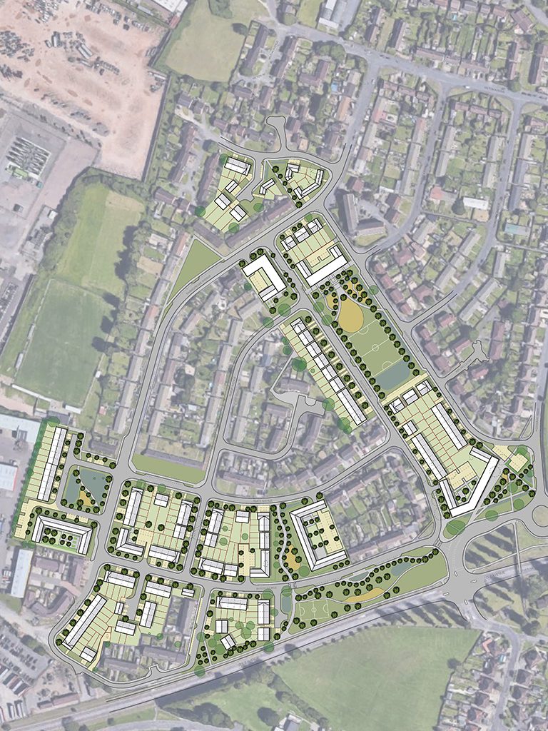 Aerial view of proposed regeneration of Podsmead as of May 2022